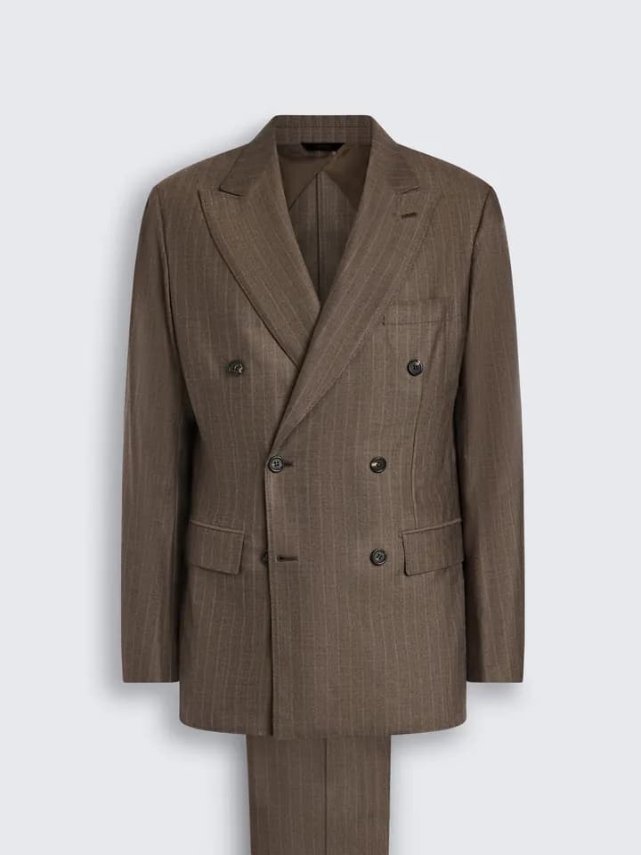 Brioni Light brown pinstriped Super 150's wool flannel double-breasted Plume suit · RAPZ2COEA052500 · 48